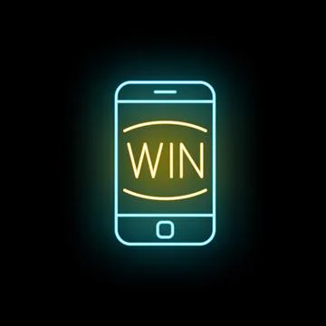 Mobile phone showing win text in neon glowing line design Stock Illustration