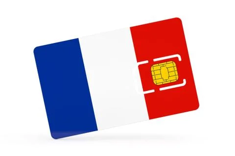 Mobile Phone Sim Card Chip with Flag of France. 3d Rendering Stock Illustration
