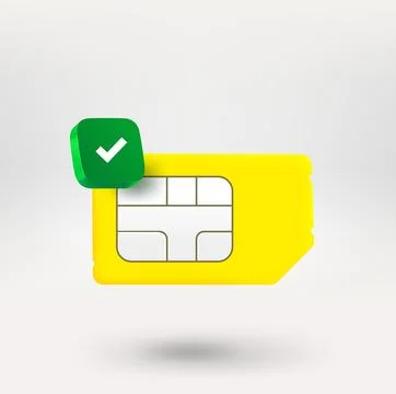Mobile phone sim card icon with green check mark. 3d vector icon Stock Illustration