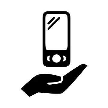 Mobile phone, smartphone, with hand silhouette, symbol, vector illustration Stock Illustration