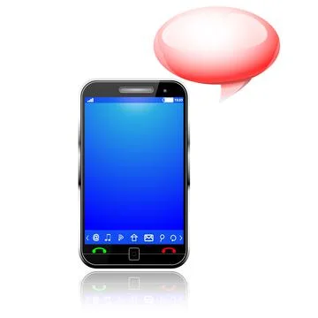 Mobile phone with speech bubble on white Stock Illustration