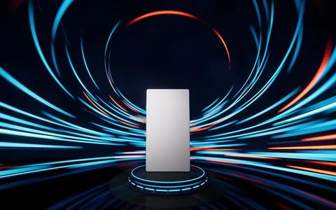 Mobile phone with spin lines effect background, 3d rendering. Illustrazione stock