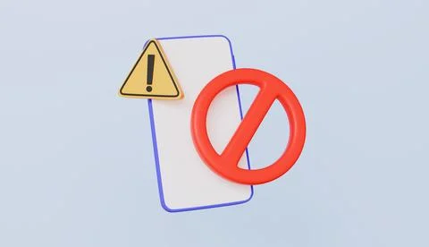 Mobile phone with stop and warning icon 3d illustration イラスト素材