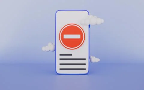 Mobile phone with stop icon, Fail warning on application Stock Illustration