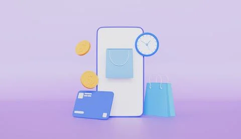 Mobile phone store with pay later, Credit Card, Watch, Shopping Bag, Coins Stock Illustration