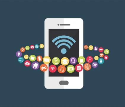 Mobile phone technology to control devices. Smart home concept. Stock Illustration