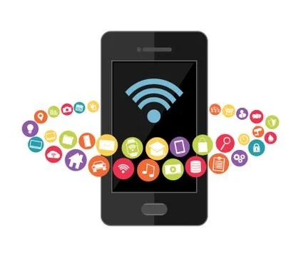 Mobile phone technology to control devices. Smart home concept. Stock Illustration
