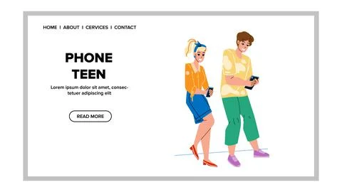 Mobile Phone Teens Using For Communication Vector Illustrazione stock