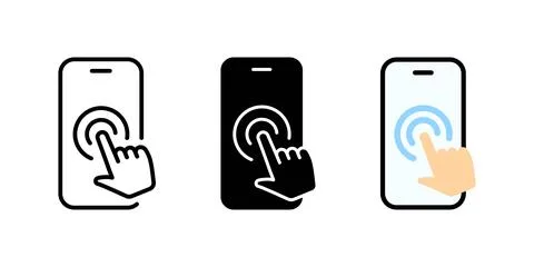 Mobile phone touch screen icon. Hand pointer gesture. Display finger click,.. Stockillustratie