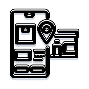 Mobile phone tracking package and food delivery app 스톡 일러스트