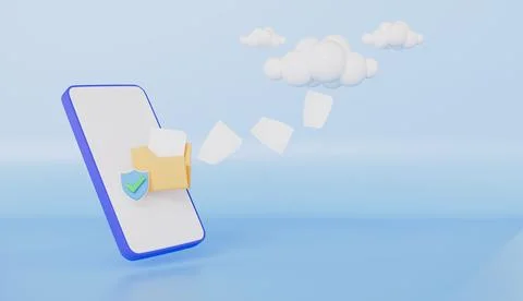 Mobile phone uploading files to cloud server, Storage and file sharing service Stock Illustration