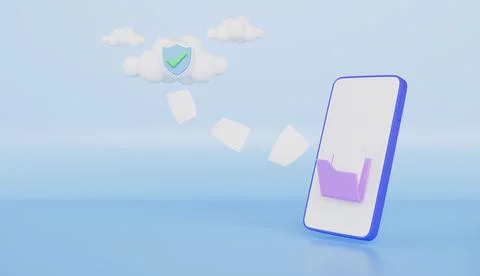 Mobile phone uploading files to cloud server, Storage and file sharing service Illustrazione stock
