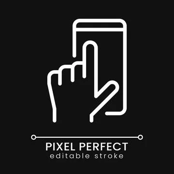 Mobile phone using pixel perfect white linear icon for dark theme Illustrazione stock