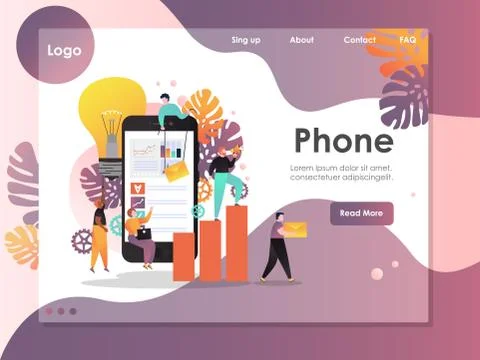 Mobile phone vector website landing page design template 스톡 일러스트
