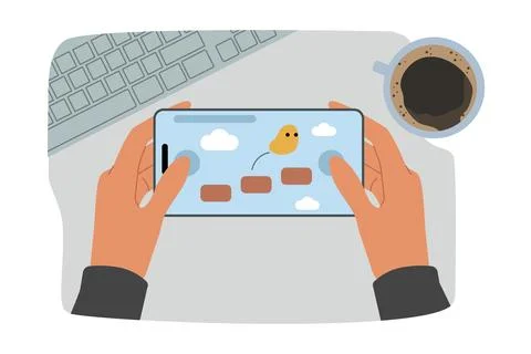 Mobile phone with video game in hands of person using time killer to take break Stock Illustration