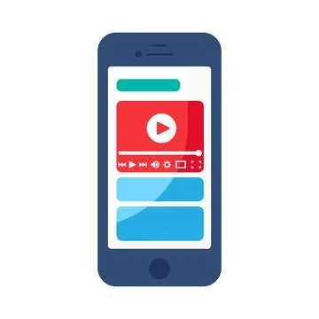 Mobile phone video player application interface flat icon Illustrazione stock