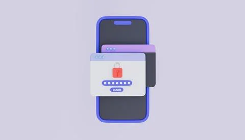 Mobile phone with web registration form, Page with lock, Account access Stock-Illustration