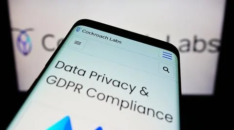 Mobile phone with website of American SQL database company Cockroach Labs Inc. Stock Photos