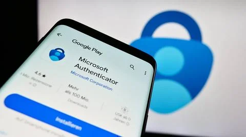  Mobile phone with website of authentication app Microsoft Authenticator i... Stock Photos