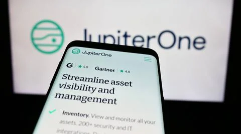 Mobile phone with website of cloud infrastructure management company Jupit... Stock Photos