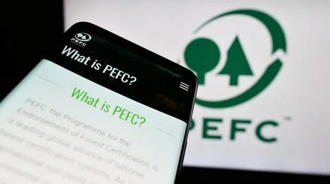  Mobile phone with website of Programme for the Endorsement of Forest Cert... Stock-Fotos
