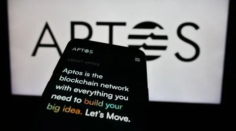 Mobile phone with website of protocol development organisation Aptos Found... Stockfoto's