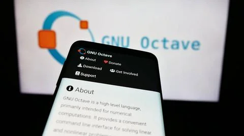 Mobile phone with website of scientific programming language GNU Octave in... Stock-Fotos