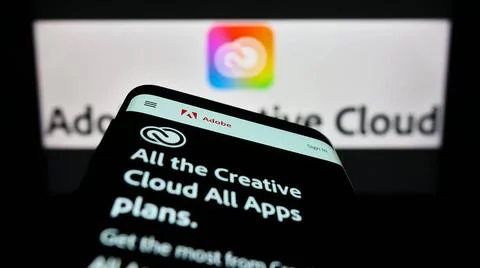 Mobile phone with website of software Adobe Creative Cloud on screen in fr... Stock Photos