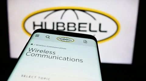  Mobile phone with website of US electronics company Hubbell Incorporated ... Stock Photos