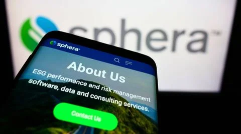 Mobile phone with website of US software company Sphera Solutions Inc. on ... Stock Photos