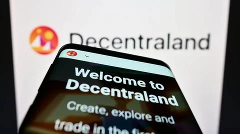 Mobile phone with website of virtual world platform Decentraland on screen... Stock Photos