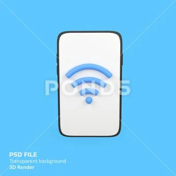 Mobile phone with wifi signal isolated 3d render icon illustration PSD Template