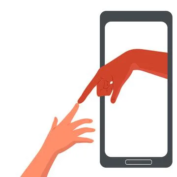Mobile phone.Love and teamwork concept. Two hands.Symbol of happy partnership Stock Illustration
