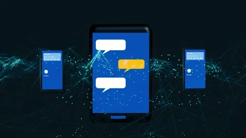 Mobile phones display apps on plexus background Vidéo 333057738
