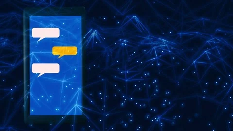 Mobile phones display chat and text on plexus background Stock Footage 331944270
