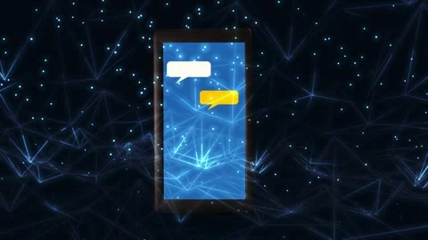 Mobile phones display chat and text on plexus background Vidéo 332167751