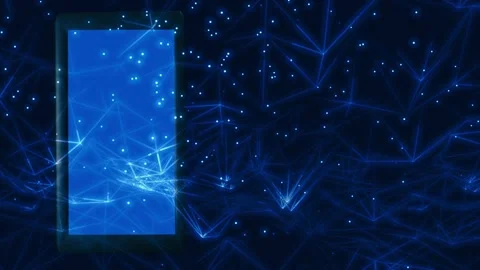 Mobile phones display chat and text on plexus background Vidéo 332653386