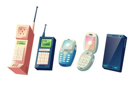 Mobile phones evolution cartoon concept Stock Illustration
