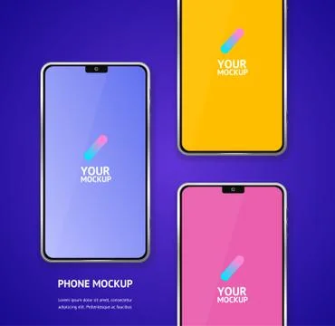 Mobile Phones Mockups with Camera Front View Display Template. Vector Stock Illustration