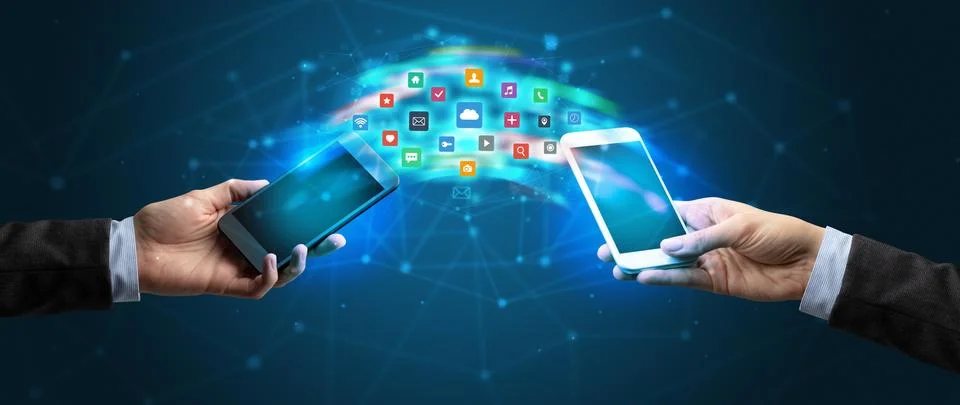 Mobile phones syncing application Stock Photos