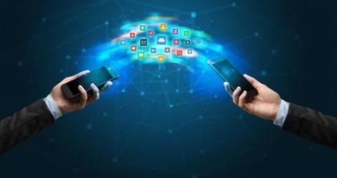 Mobile phones syncing application 写真素材