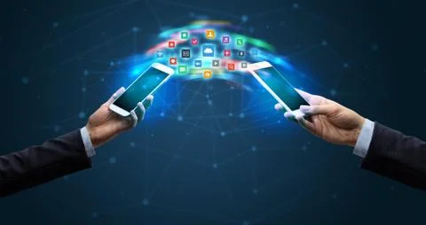 Mobile phones syncing application Stock Photos