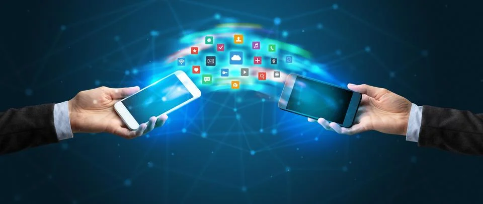 Mobile phones syncing application Stock Photos