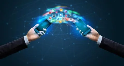 Mobile phones syncing application Stockfoto's