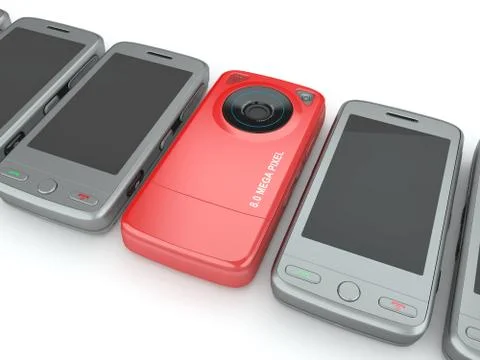 Mobile phones on white isolated background. 3d Stock Illustration