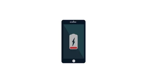 Mobile phone.warning Smartphone with red charging battery icon on screen.4K reso Stock Footage 98748476