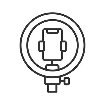 Mobile photography ring light icon in line design. Ring light, smartphone holder Stock Illustration