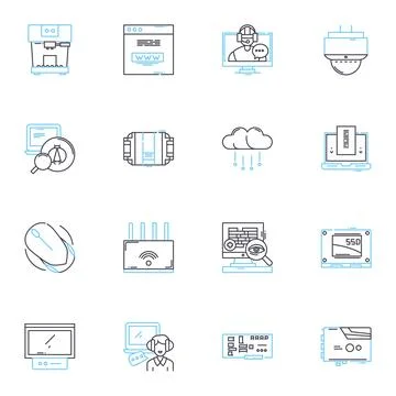 Mobile phs linear icons set. Android, Battery, Bluetooth, Camera, Charging Stock Illustration