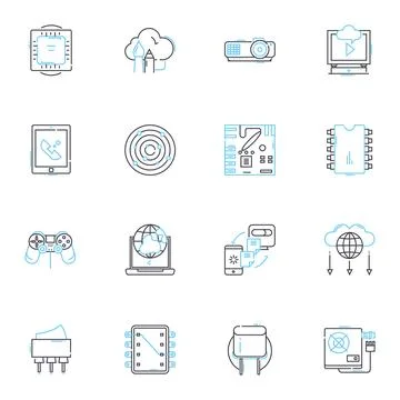 Mobile phs linear icons set. Smartphs, Touchscreen, Apps, Android, iOS, Battery Stock Illustration