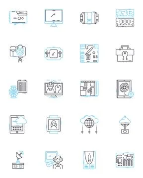 Mobile phs linear icons set. Android, Battery, Bluetooth, Camera, Charging Stock Illustration